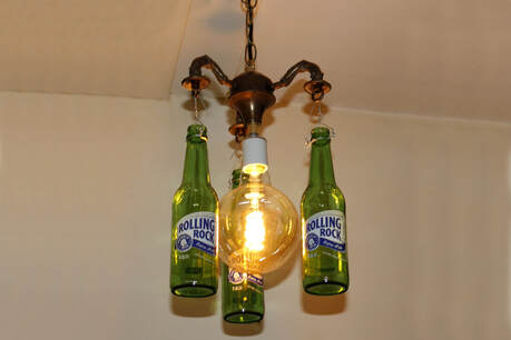 Recycled Beer Bottle Ceiling Light from Victorian Floor Lamp Arms