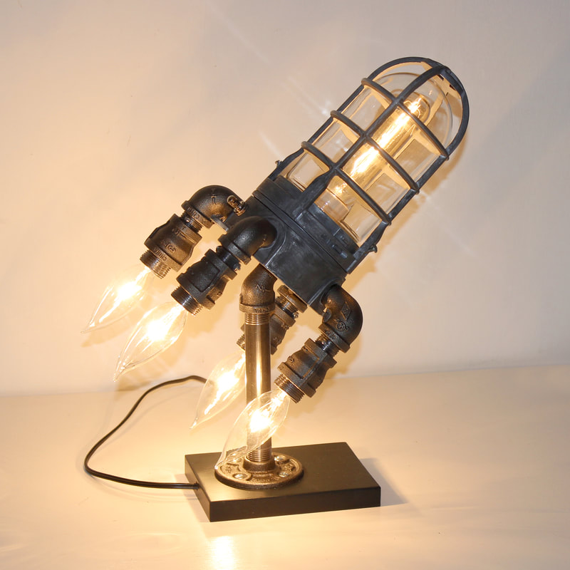 Handcrafted Retro Industrial Pipe Lamp Steampunk style with bulb 